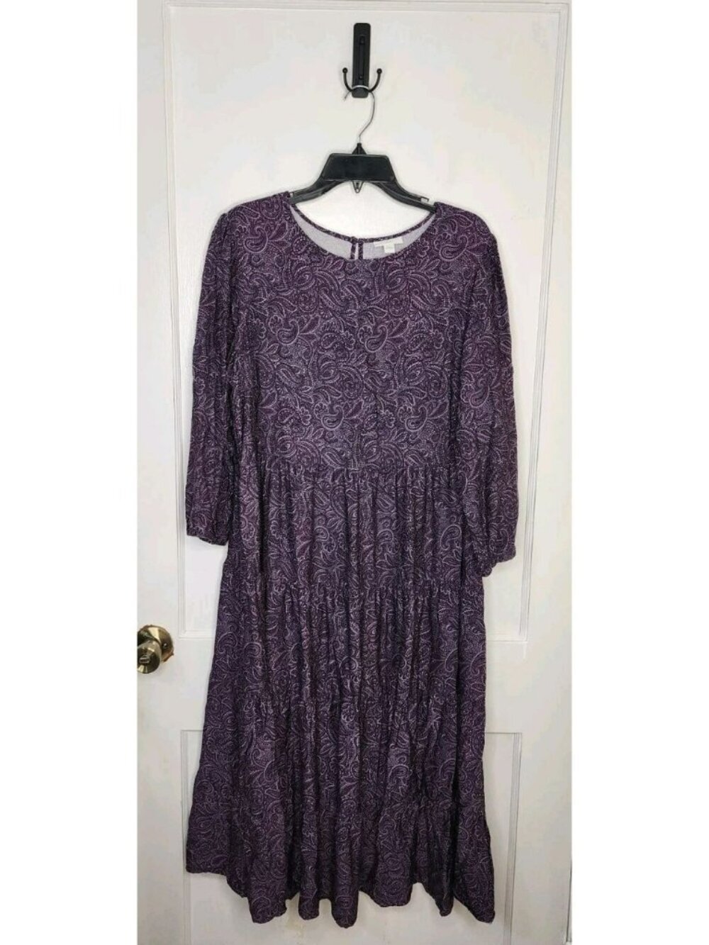 Size Large J Jill Tiered Midi Dress Purple Paisley Boho Peasant